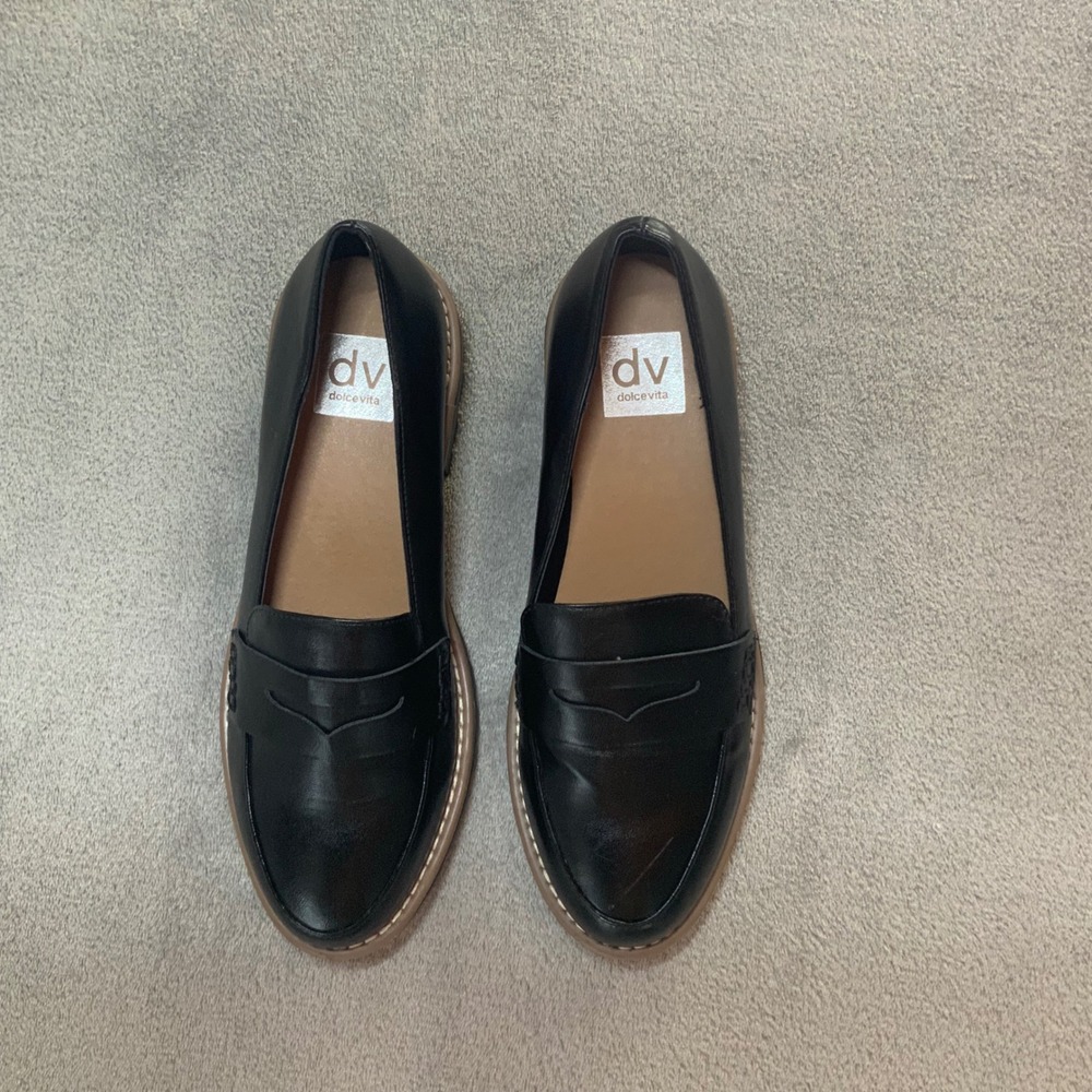 DV Dolce Vita Carley Black Lug Sole Penny Loafers Womens Size 8 Chunky Heel